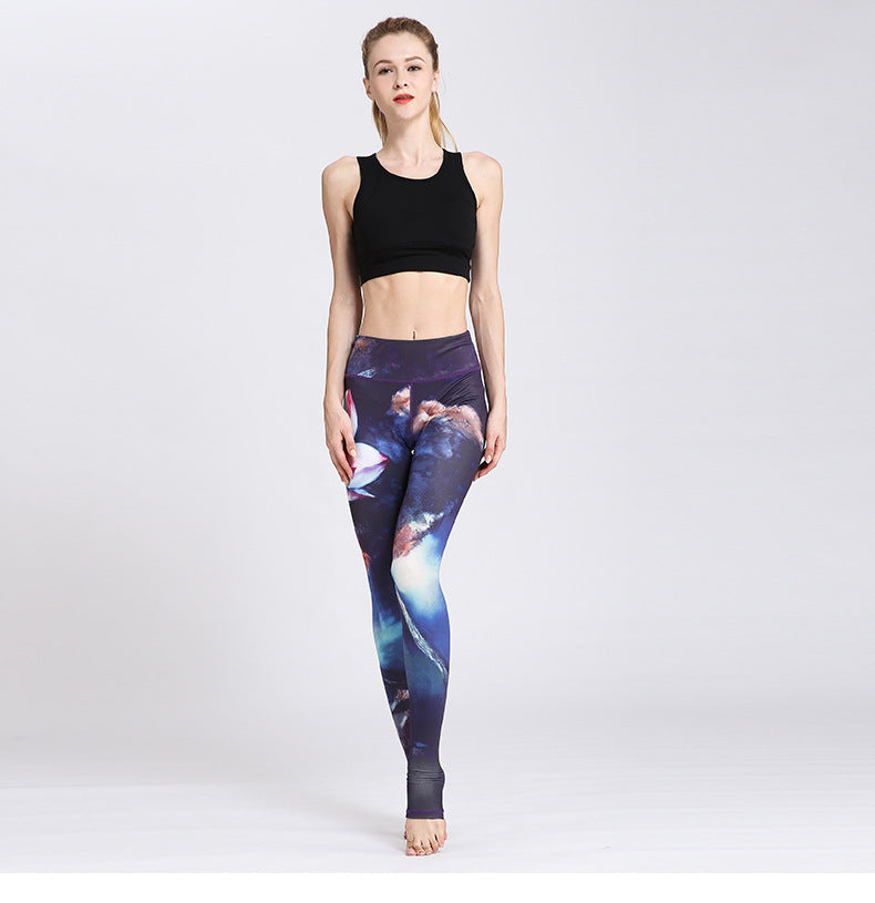 Printed Long Women Yoga Leggings High Waist Tummy Control Over The Heel Yoga Pants