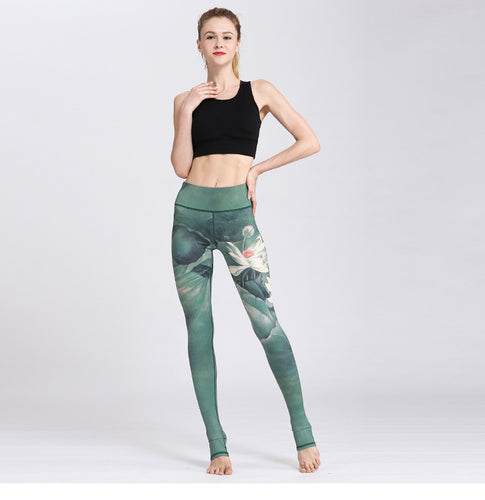 Printed Long Women Yoga Leggings High Waist Tummy Control Over The Heel Yoga Pants