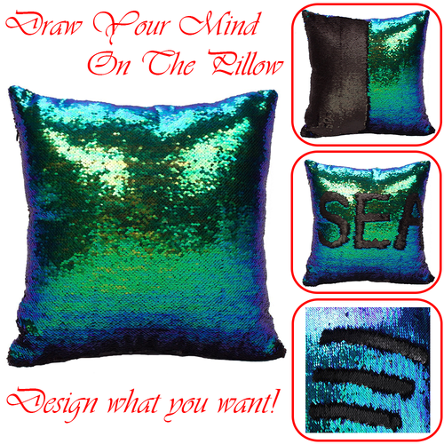 Mermaid Pillow Cases 16‘’x16'' with Magic Mermaid Fish Scale Sequin