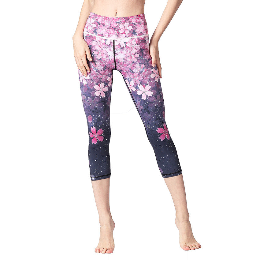 2018 Sexy Cherry Blossoms Print Elastic Waist Sports Yoga Pant Quick Dry Polyester Running Dance Exercise Tight Workout Leggings