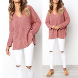 Women Winter Fashion Long Sleeve Knitted Solid Tops Loose Sweater Blouse