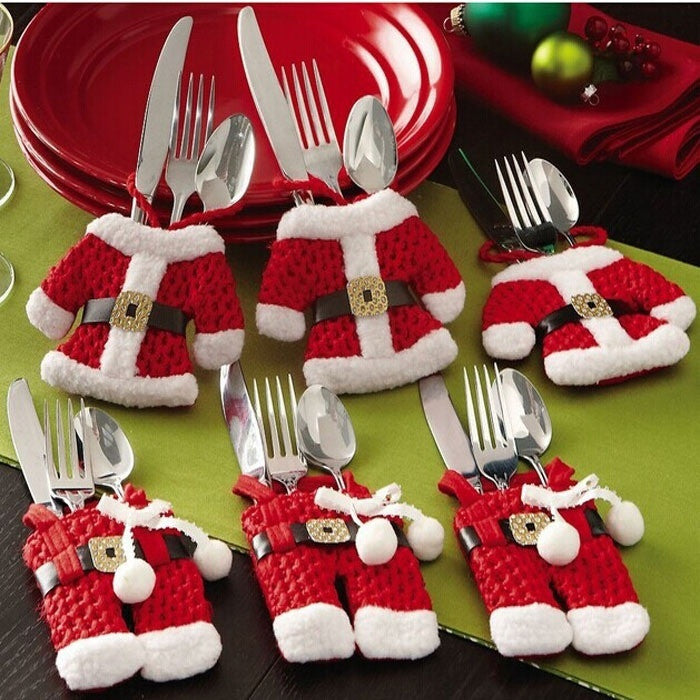 Christmas Decorations Santa Silverware Holders Pockets Dinner Decor