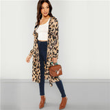 SHEIN Apricot Workwear Elegant Open Front Shawl Collar Leopard Print Fashion Coat 2018 Autumn Highstreet Women Coats Outerwear