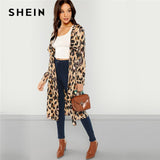 SHEIN Apricot Workwear Elegant Open Front Shawl Collar Leopard Print Fashion Coat 2018 Autumn Highstreet Women Coats Outerwear